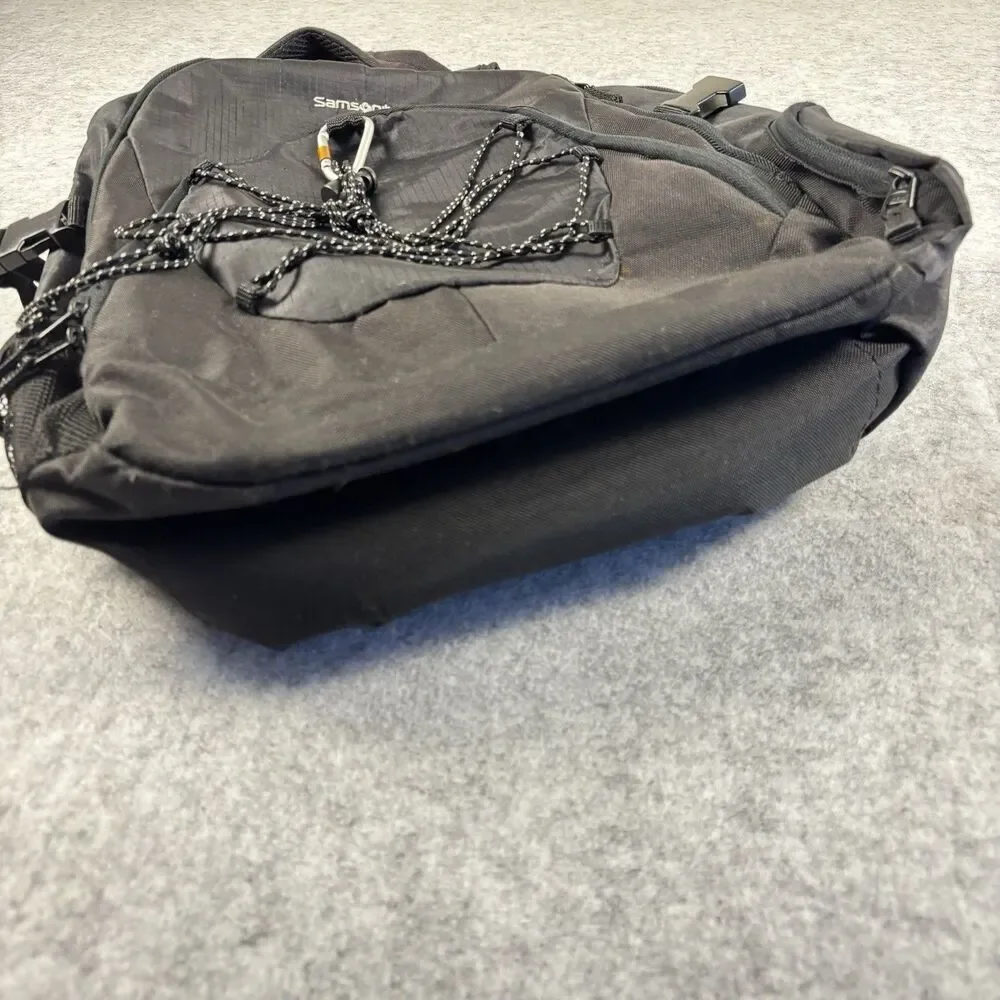 Samsonite Padded Backpack Bag Black Multi Pocket w/ Bungee Cord & Carabiner